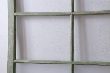 くすんだグリーンの色合いが可愛らしいアンティークペイントガラス戸(引き戸、建具)2枚組