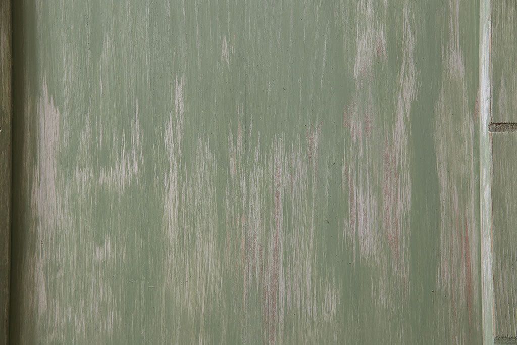 くすんだグリーンの色合いが可愛らしいアンティークペイントガラス戸(引き戸、建具)2枚組