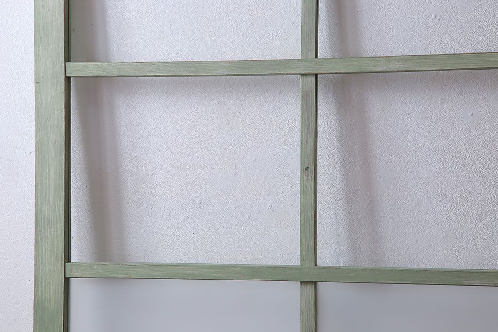 くすんだグリーンの色合いが可愛らしいアンティークペイントガラス戸(引き戸、建具)2枚組