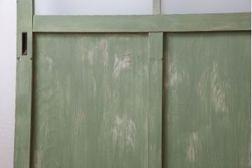 くすんだグリーンの色合いが可愛らしいアンティークペイントガラス戸(引き戸、建具)2枚組