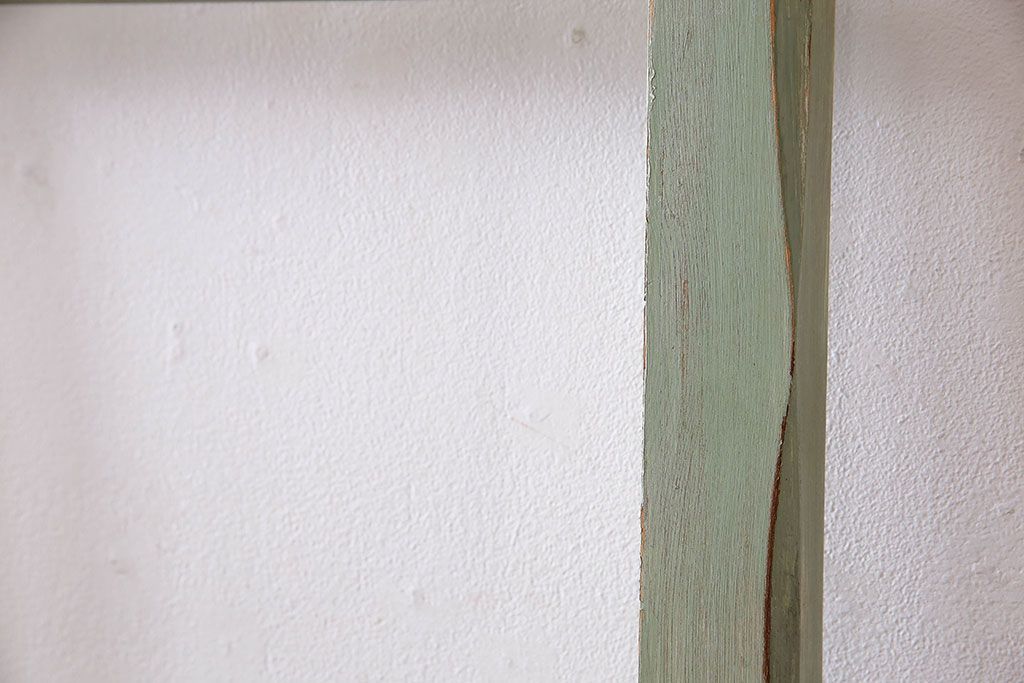 くすんだグリーンの色合いが可愛らしいアンティークペイントガラス戸(引き戸、建具)2枚組