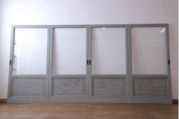 明るい色合いが素敵なアンティークペイントガラス戸(引き戸、建具)4枚セット