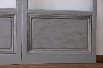 明るい色合いが素敵なアンティークペイントガラス戸(引き戸、建具)4枚セット