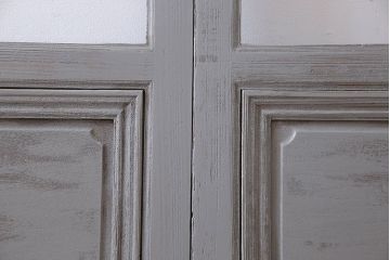 明るい色合いが素敵なアンティークペイントガラス戸(引き戸、建具)4枚セット