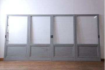 明るい色合いが素敵なアンティークペイントガラス戸(引き戸、建具)4枚セット