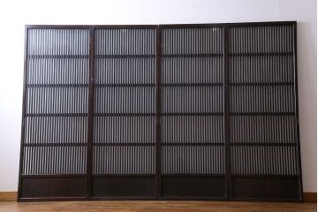 和製アンティーク　深みのある色合いが美しいモダンなガラス入り格子戸(引き戸、建具)4枚セット