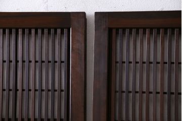 和製アンティーク　腰板ケヤキ材　上質で美しい造りの裏障子付き帯格子戸(引き戸、建具)4枚セット
