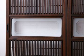 和製アンティーク　腰板ケヤキ材　上質で美しい造りの裏障子付き帯格子戸(引き戸、建具)4枚セット