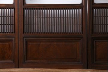 和製アンティーク　腰板ケヤキ材　上質で美しい造りの裏障子付き帯格子戸(引き戸、建具)4枚セット