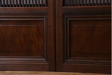 和製アンティーク　腰板ケヤキ材　上質で美しい造りの裏障子付き帯格子戸(引き戸、建具)4枚セット