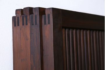 和製アンティーク　腰板ケヤキ材　上質で美しい造りの裏障子付き帯格子戸(引き戸、建具)4枚セット