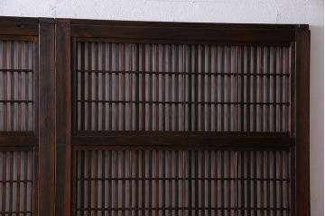 和製アンティーク　腰板ケヤキ材　上質で美しい造りの裏障子付き帯格子戸(引き戸、建具)4枚セット