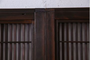 和製アンティーク　腰板ケヤキ材　上質で美しい造りの裏障子付き帯格子戸(引き戸、建具)4枚セット