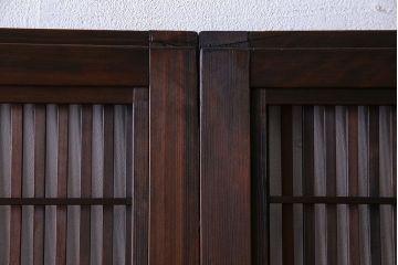 和製アンティーク　腰板ケヤキ材　上質で美しい造りの裏障子付き帯格子戸(引き戸、建具)4枚セット