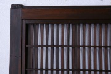 和製アンティーク　腰板ケヤキ材　上質で美しい造りの裏障子付き帯格子戸(引き戸、建具)4枚セット