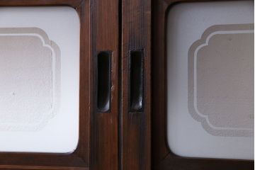 和製アンティーク　腰板ケヤキ材　上質で美しい造りの裏障子付き帯格子戸(引き戸、建具)4枚セット