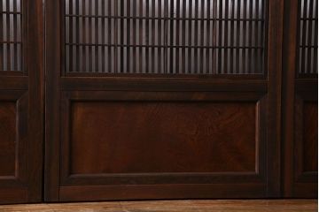 和製アンティーク　腰板ケヤキ材　上質で美しい造りの裏障子付き帯格子戸(引き戸、建具)4枚セット