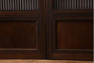 和製アンティーク　腰板ケヤキ材　上質で美しい造りの裏障子付き帯格子戸(引き戸、建具)4枚セット