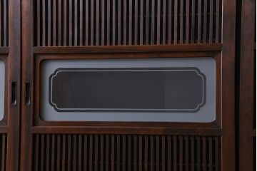 和製アンティーク　腰板ケヤキ材　上質で美しい造りの裏障子付き帯格子戸(引き戸、建具)4枚セット