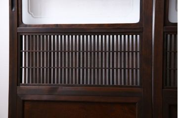 和製アンティーク　腰板ケヤキ材　上質で美しい造りの裏障子付き帯格子戸(引き戸、建具)4枚セット