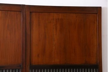和製アンティーク　ツートンカラーが印象的なガラス入り格子帯戸(ガラス帯戸、引き戸、建具)4枚セット