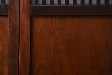 和製アンティーク　ツートンカラーが印象的なガラス入り格子帯戸(ガラス帯戸、引き戸、建具)4枚セット