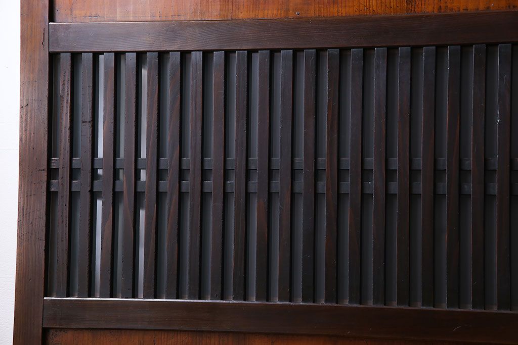 和製アンティーク　ツートンカラーが印象的なガラス入り格子帯戸(ガラス帯戸、引き戸、建具)4枚セット