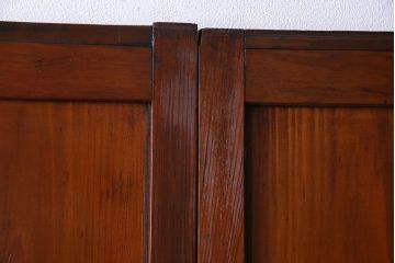 和製アンティーク　ツートンカラーが印象的なガラス入り格子帯戸(ガラス帯戸、引き戸、建具)4枚セット