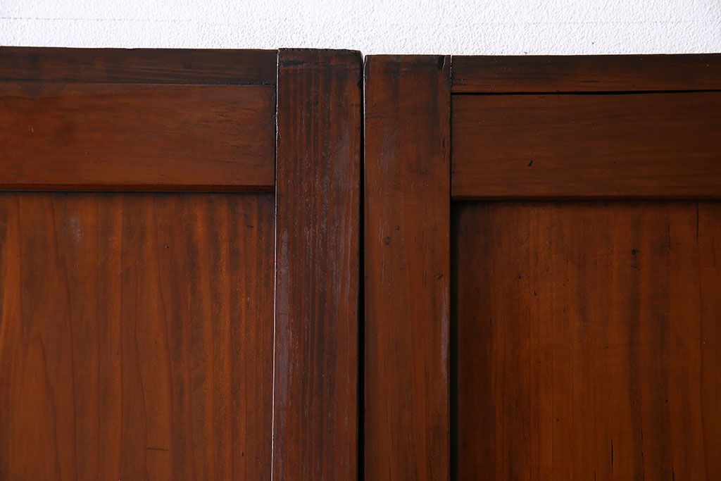 和製アンティーク　ツートンカラーが印象的なガラス入り格子帯戸(ガラス帯戸、引き戸、建具)4枚セット