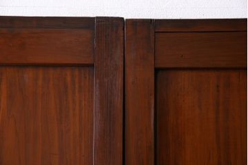 和製アンティーク　ツートンカラーが印象的なガラス入り格子帯戸(ガラス帯戸、引き戸、建具)4枚セット