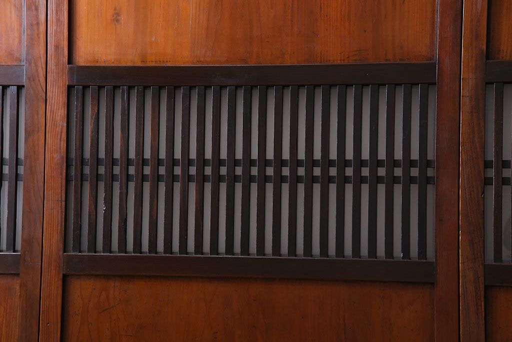 和製アンティーク　ツートンカラーが印象的なガラス入り格子帯戸(ガラス帯戸、引き戸、建具)4枚セット