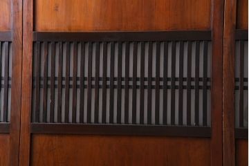 和製アンティーク　ツートンカラーが印象的なガラス入り格子帯戸(ガラス帯戸、引き戸、建具)4枚セット