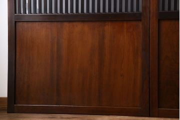 和製アンティーク　ツートンカラーが印象的なガラス入り格子帯戸(ガラス帯戸、引き戸、建具)4枚セット