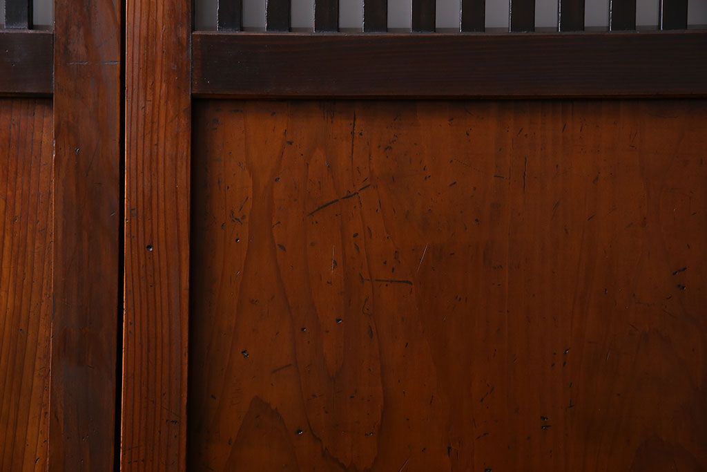 和製アンティーク　ツートンカラーが印象的なガラス入り格子帯戸(ガラス帯戸、引き戸、建具)4枚セット