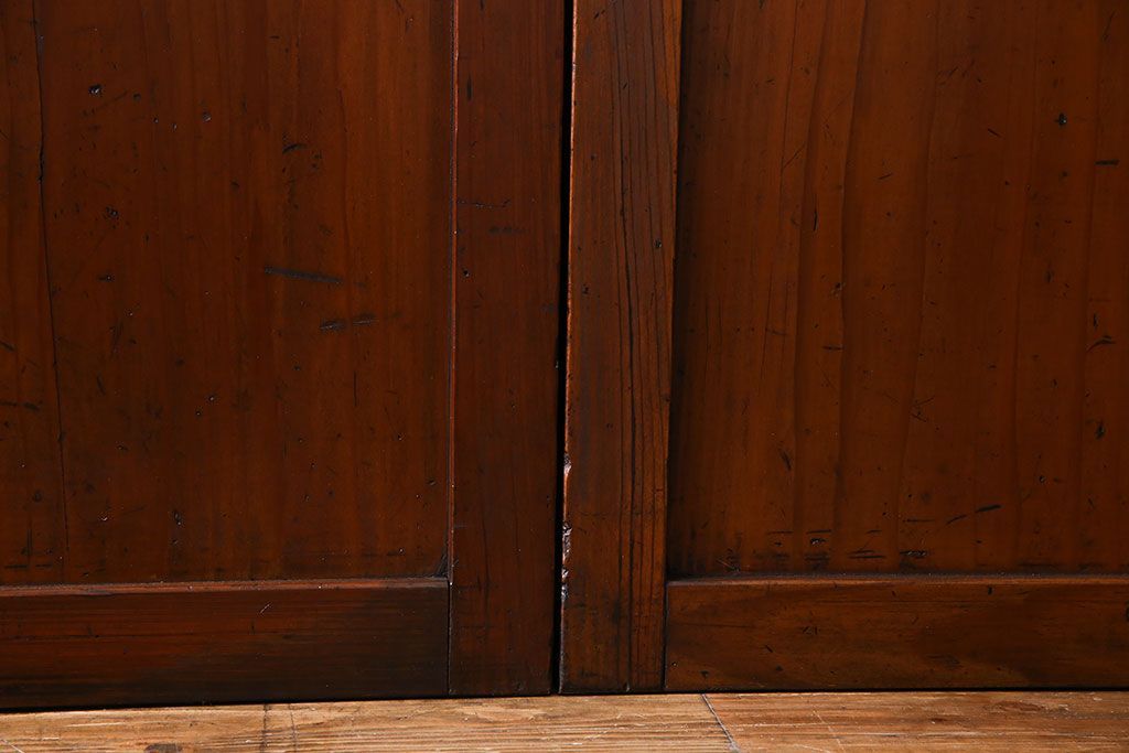 和製アンティーク　ツートンカラーが印象的なガラス入り格子帯戸(ガラス帯戸、引き戸、建具)4枚セット