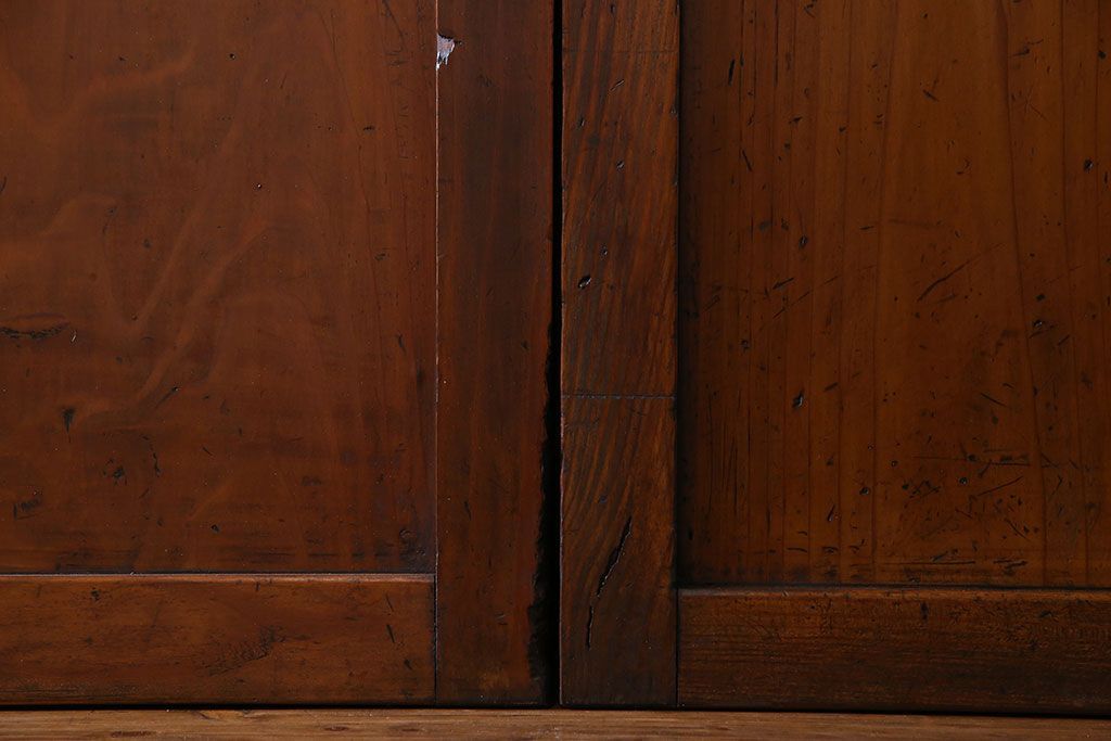 和製アンティーク　ツートンカラーが印象的なガラス入り格子帯戸(ガラス帯戸、引き戸、建具)4枚セット