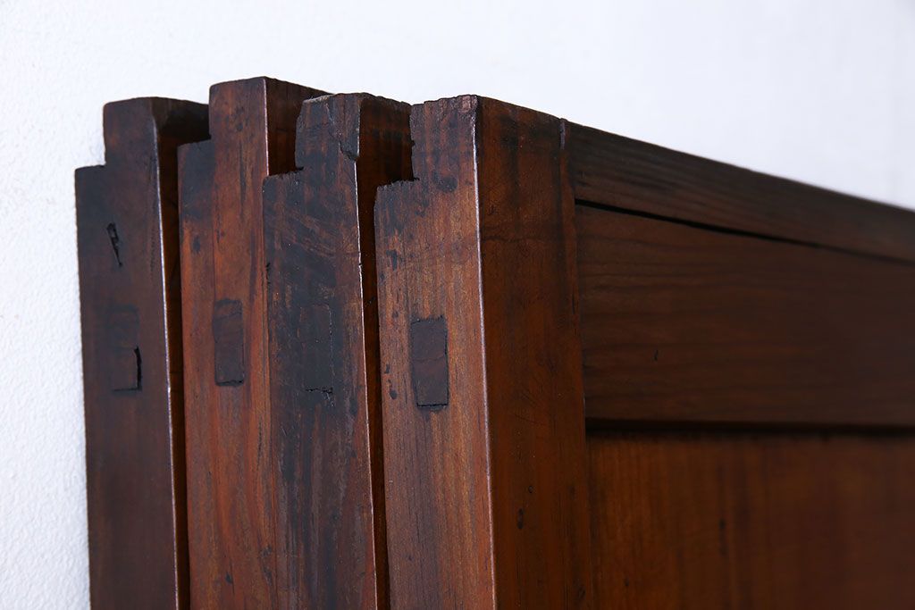 和製アンティーク　ツートンカラーが印象的なガラス入り格子帯戸(ガラス帯戸、引き戸、建具)4枚セット