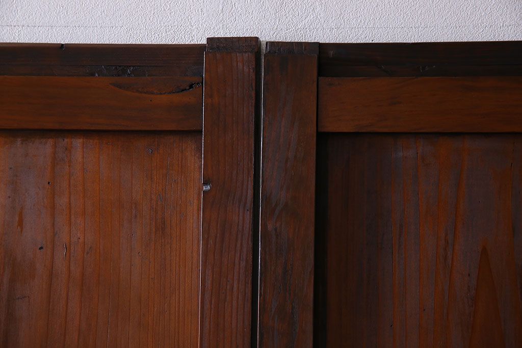 和製アンティーク　ツートンカラーが印象的なガラス入り格子帯戸(ガラス帯戸、引き戸、建具)4枚セット