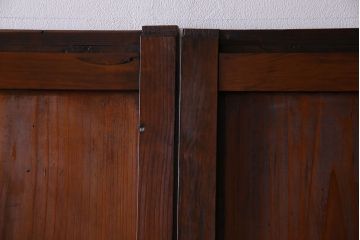 和製アンティーク　ツートンカラーが印象的なガラス入り格子帯戸(ガラス帯戸、引き戸、建具)4枚セット