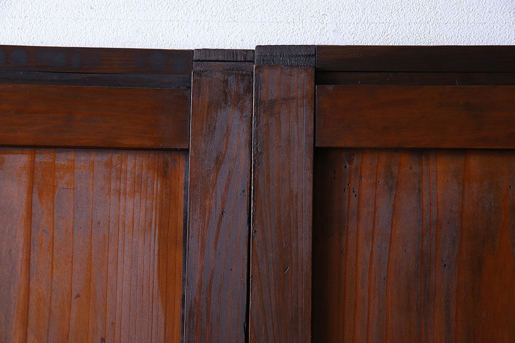 和製アンティーク　ツートンカラーが印象的なガラス入り格子帯戸(ガラス帯戸、引き戸、建具)4枚セット