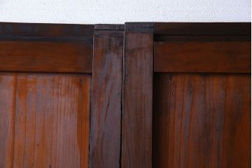 和製アンティーク　ツートンカラーが印象的なガラス入り格子帯戸(ガラス帯戸、引き戸、建具)4枚セット