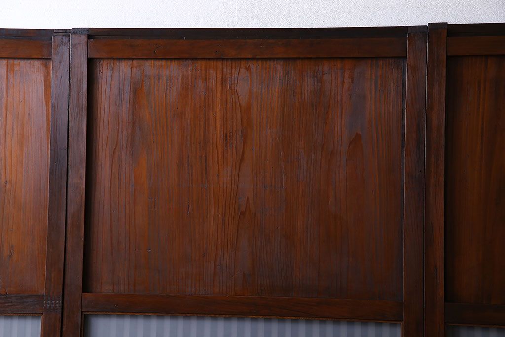 和製アンティーク　ツートンカラーが印象的なガラス入り格子帯戸(ガラス帯戸、引き戸、建具)4枚セット