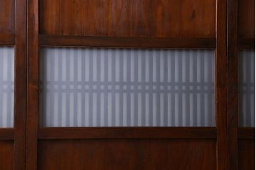 和製アンティーク　ツートンカラーが印象的なガラス入り格子帯戸(ガラス帯戸、引き戸、建具)4枚セット