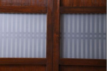 和製アンティーク　ツートンカラーが印象的なガラス入り格子帯戸(ガラス帯戸、引き戸、建具)4枚セット