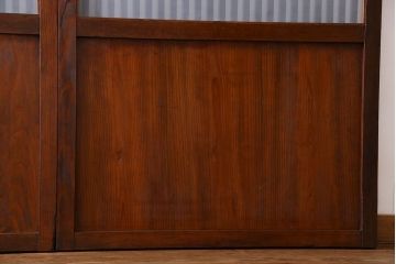 和製アンティーク　ツートンカラーが印象的なガラス入り格子帯戸(ガラス帯戸、引き戸、建具)4枚セット