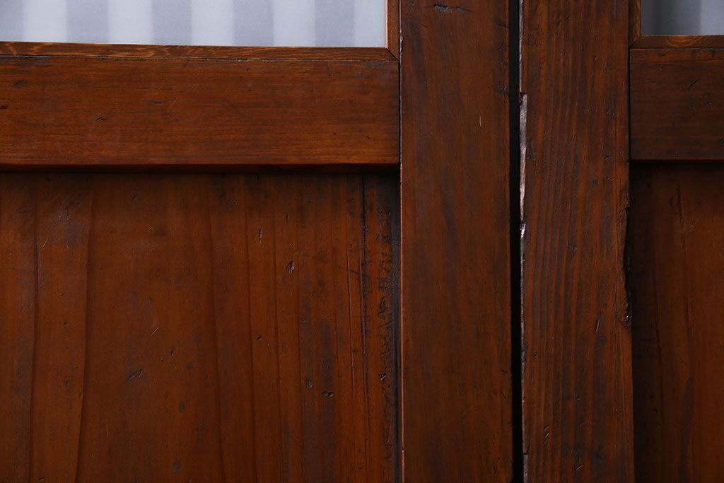 和製アンティーク　ツートンカラーが印象的なガラス入り格子帯戸(ガラス帯戸、引き戸、建具)4枚セット