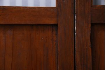 和製アンティーク　ツートンカラーが印象的なガラス入り格子帯戸(ガラス帯戸、引き戸、建具)4枚セット