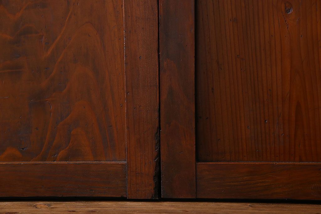 和製アンティーク　ツートンカラーが印象的なガラス入り格子帯戸(ガラス帯戸、引き戸、建具)4枚セット