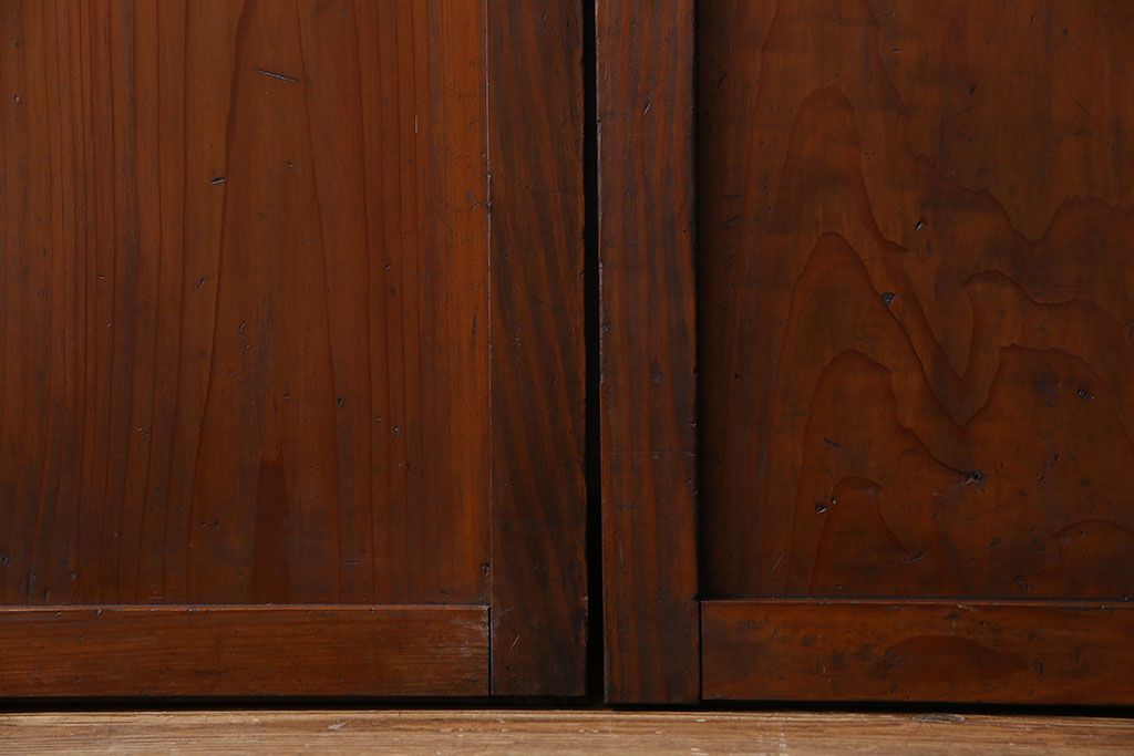 和製アンティーク　ツートンカラーが印象的なガラス入り格子帯戸(ガラス帯戸、引き戸、建具)4枚セット