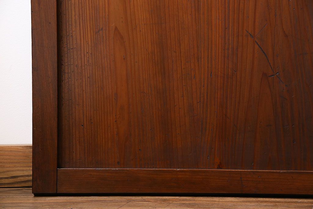 和製アンティーク　ツートンカラーが印象的なガラス入り格子帯戸(ガラス帯戸、引き戸、建具)4枚セット